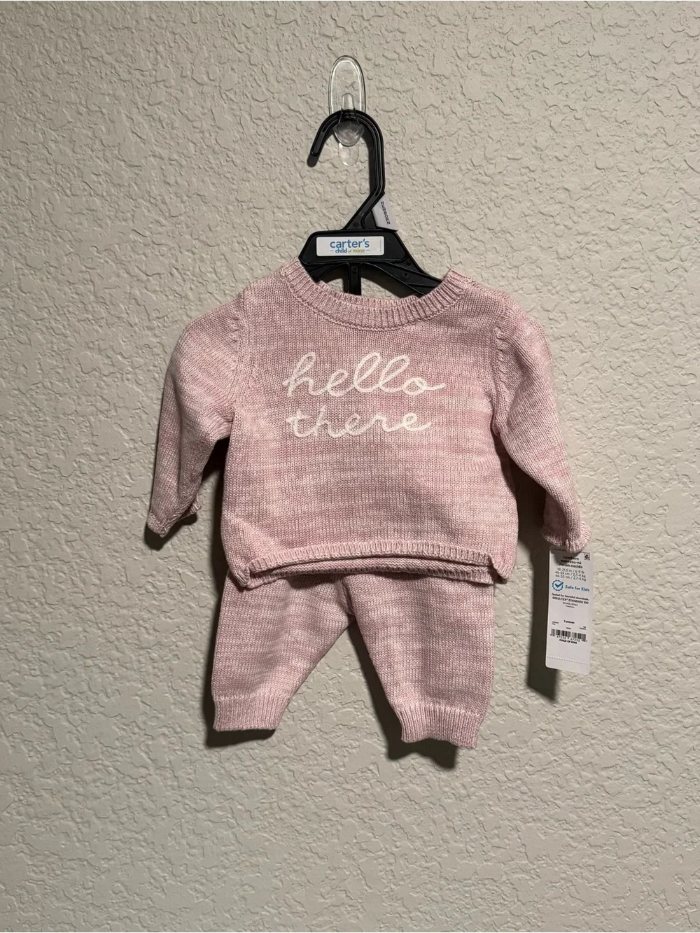 Carter's Size Newborn 'Hello There' Pink Knit Baby Sweater Set NWT